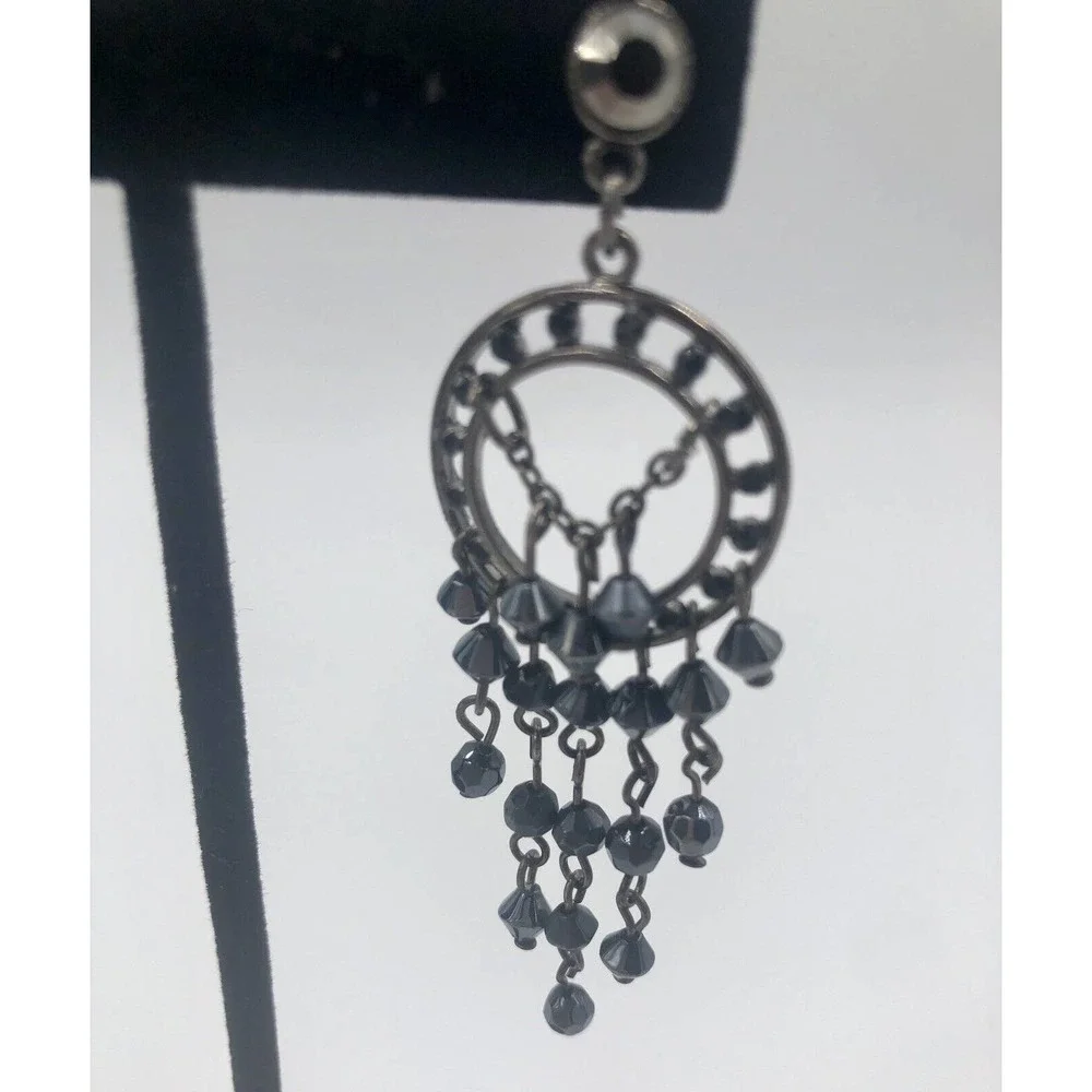 FREE W/PURCHASE Hematite Gunmetal Black‎ Earring Chandelier Pierced Chain Detail